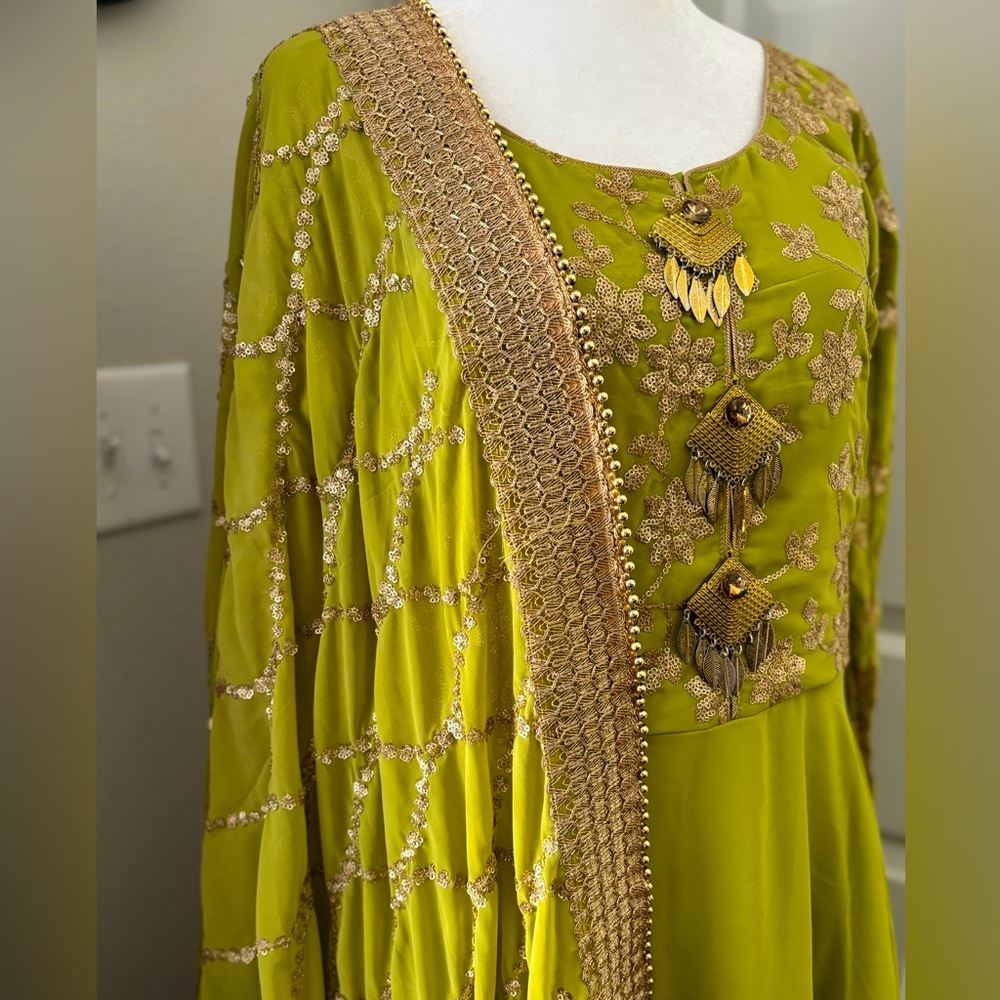 Elegant Green and Gold Anarkali Suit